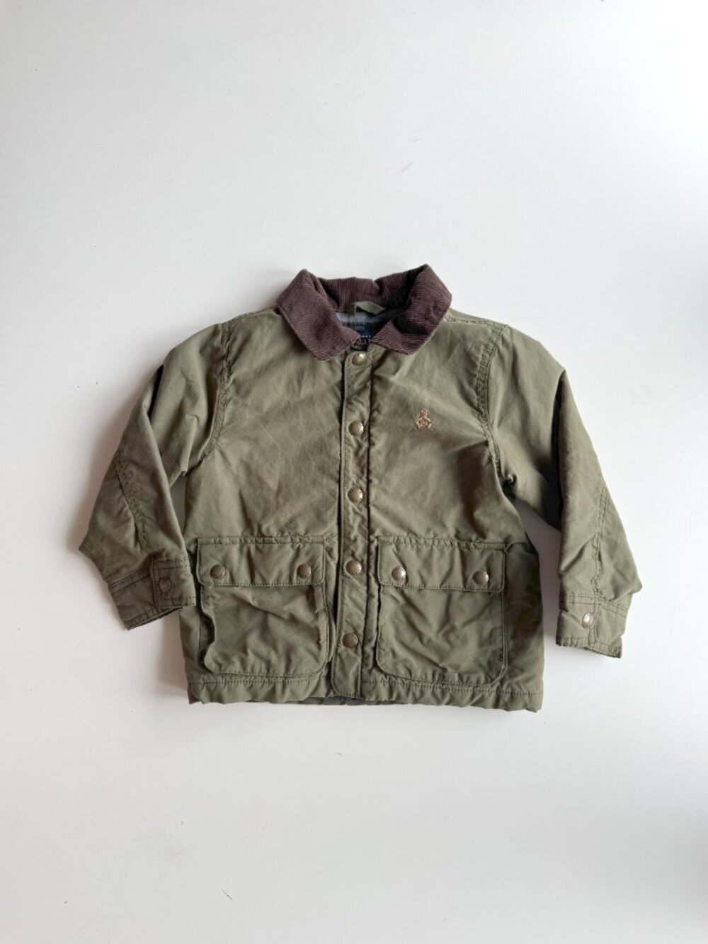 Boys' BABY GAP Army Green Wax Coated Cotton Utility Jacket Barn Coat, Size 4